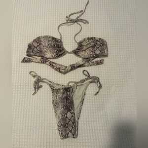 Monday Swim Snake Print Tie-Side Bikini Set - Neutral Tones
